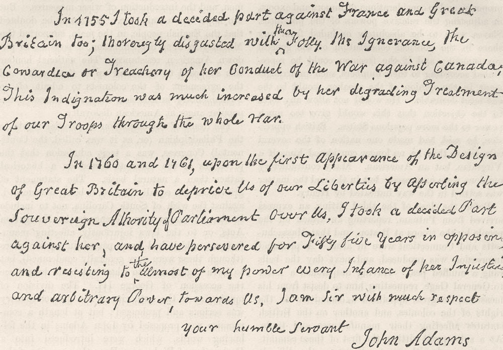 POLITICS. Copy of letter from John Adams c1880 old antique print picture